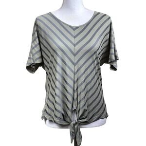 Chico's green/gray striped tie front top, casual, textured, everyday, basic